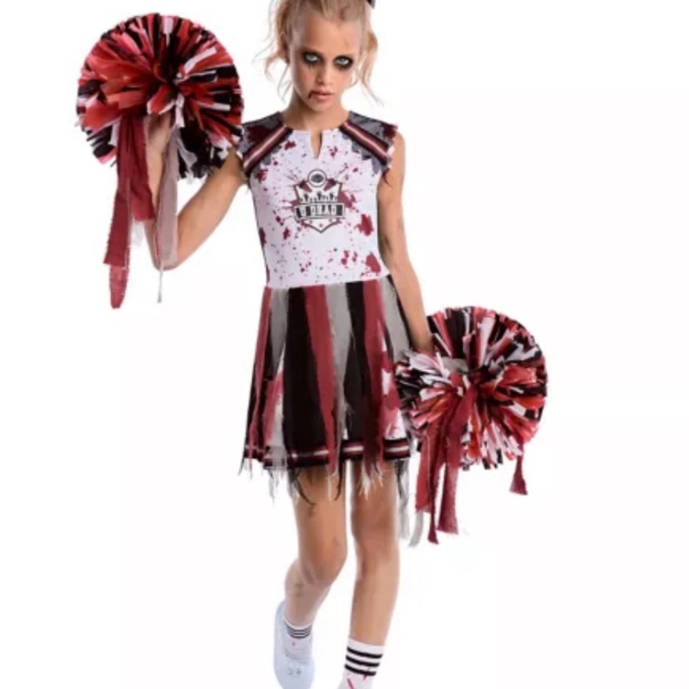Spirit Never Dies Zombie Cheerleader Costume - Red, Black, and White -